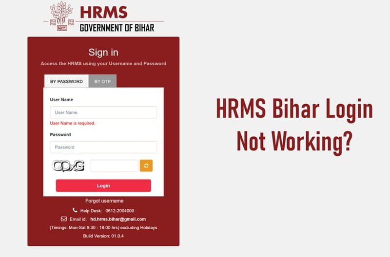 HRMS Bihar Login Not Working